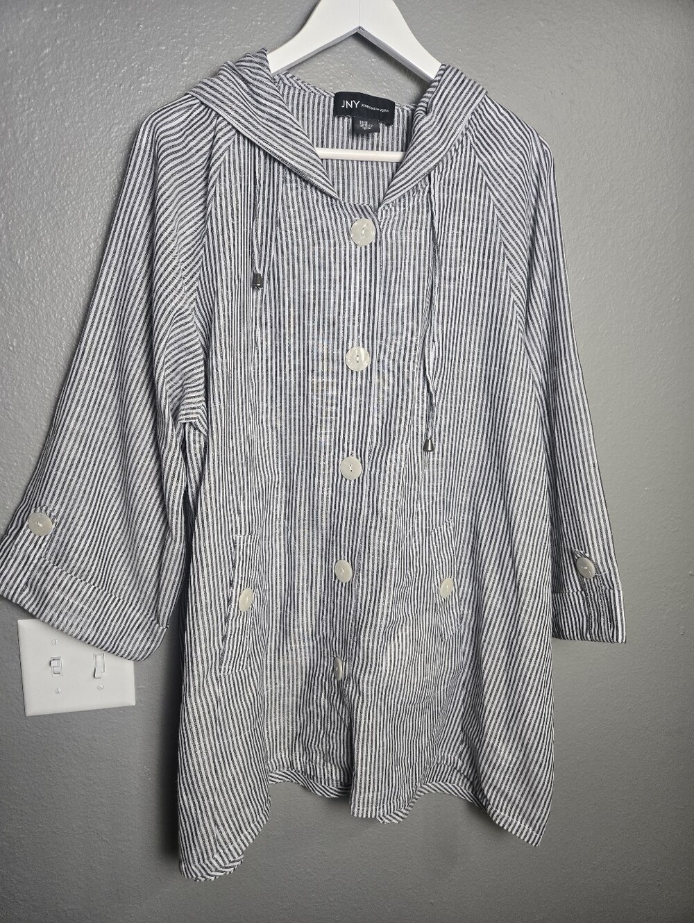 Jones New York Striped Linen Cotton Hooded Lightweight Jacket